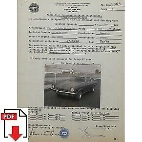 1970 Chevrolet Vega 2300 Coupé (14177) FIA homologation form PDF download